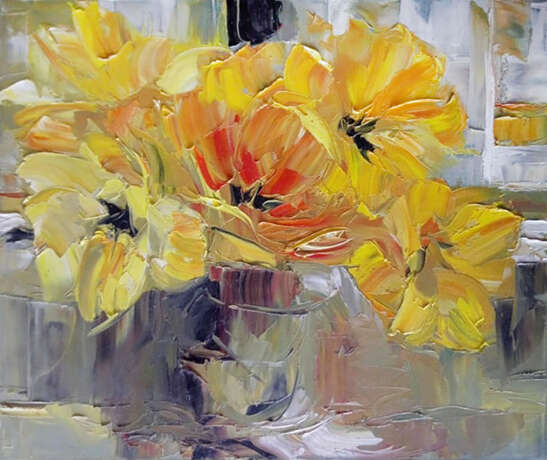«tulipes jaunes» Toile Peinture à l'huile Expressionnisme Nature morte 2019 - photo 1