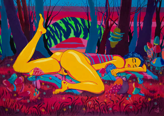 „Honig Pilze“ Leinwand Acrylfarbe Expressionismus Mythologisches 2020 - Foto 1
