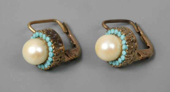 Paar Ohrstecker mit Perlen und Türkisen - photo 1