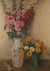 Carl Cohnen, Stillleben mit Stockrosen und Ringelblumen