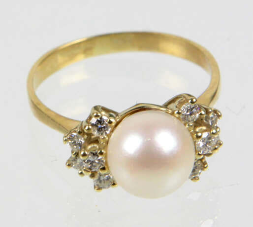 Akoya Perl Ring mit Brillanten - Gelbgold 585 - фото 1