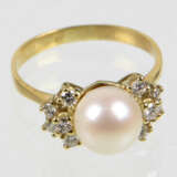 Akoya Perl Ring mit Brillanten - Gelbgold 585 - Foto 1