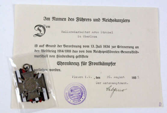 Ehrenkreuz Frontkämpfer mit Urkunde - photo 1