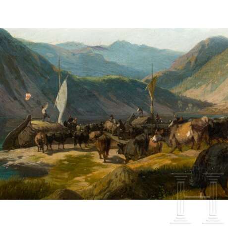 Italienische Landschaft mit Viehhirten, Italien, 2. Hälfte 19. Jahrhundert - фото 3