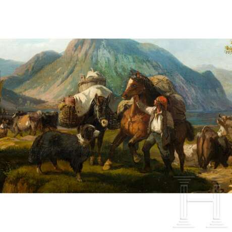Italienische Landschaft mit Viehhirten, Italien, 2. Hälfte 19. Jahrhundert - фото 4