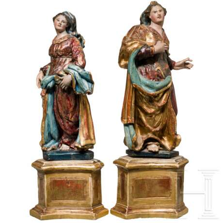 Ein Paar Heiligenfiguren, Katharina und Barbara, süddeutsch, Mitte 18. Jahrhundert - Foto 2
