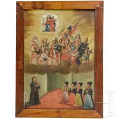 Exvoto-Gemälde mit Darstellung der vierzehn Nothelfer, deutsch, 18. Jahrhundert