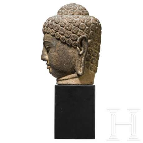 Großer Buddha-Kopf aus Vulkangestein, Java, 9. Jahrhundert - Foto 5
