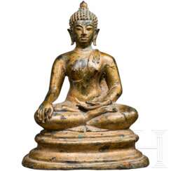 Bronze-Buddha mit Goldlackfassung, Südostasien