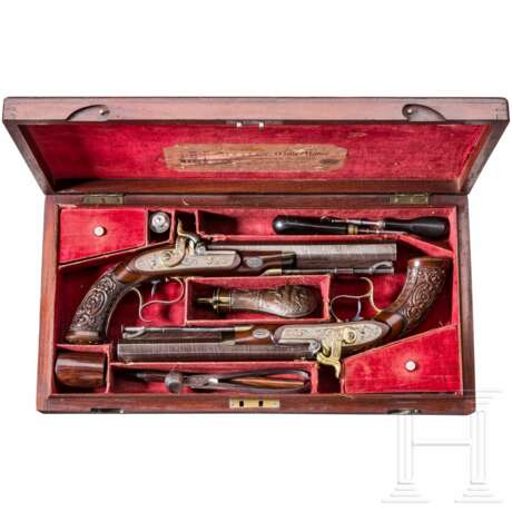 Ein Paar Luxus-Perkussionspistolen im Kasten, Joseph Charles Reilly, London, um 1850 - Foto 7