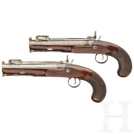 Ein Paar Perkussionspistolen mit Springbajonetten, Antonio Vianna, Porto, um 1820 - Foto 2