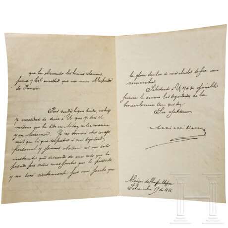 Kaiser Maximilian I. von Mexiko (1832-67) - eigenhändiger und signierter Brief vom 19. September 1866 - Foto 1