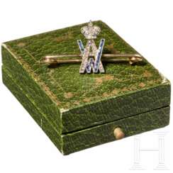 Höfische Saphir-Diamantbrosche mit dem Monogramm AW unter österreichischer Krone