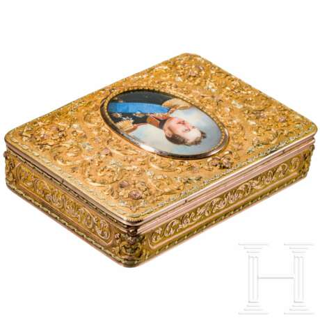 Prunkvolle goldene Tabatiere mit dem Miniatur-Portrait des Zaren Niklaus I., persönliches Geschenk des Zaren, Meister der Miniatur Ivan Winberg (1798 – 1851), um 1825/35 - Foto 7