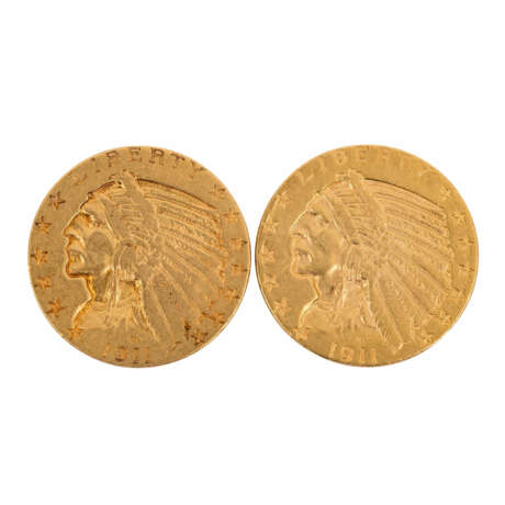 USA - 2 x 5 Dollars Indian Head 1911 + 1911/s, - photo 1