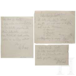Hans Frank - three hand-written notes to his lawyer Alfred Seidl from the Nuremberg trial against the major war criminals
