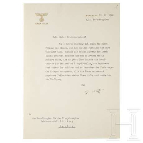 Schreiben Hitlers über die Ernennung Görings zum Beauftragten des zweiten Vierjahresplans vom 18. Oktober 1940 - photo 1