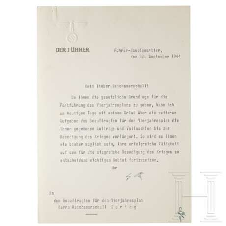 Schreiben Hitlers über die Ernennung Görings zum Beauftragten des dritten Vierjahresplans vom 20. September 1940 (11) - photo 1