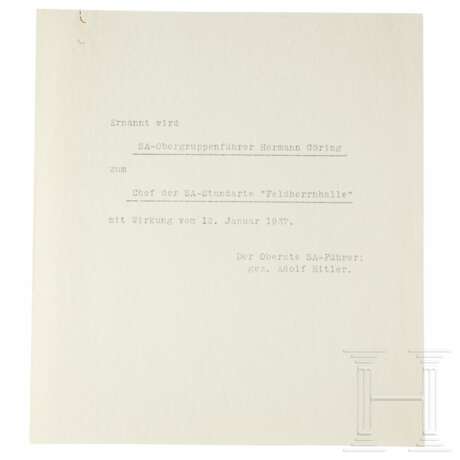 Aktenabschrift der Ernennungsurkunde Görings zum Chef der SA-Standarte "Feldherrnhalle" vom 12. Januar 1937 (6-2) - Foto 1