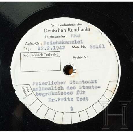 Adolf Hitler - Schallplatten mit der Rede beim Staatsbegräbnis des Ministers Dr. Fritz Todt - photo 4