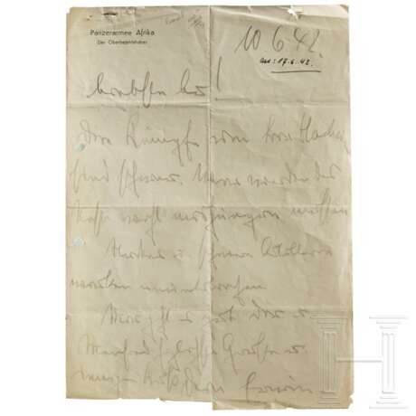 GFM Erwin Rommel - eigenhändiger Brief an seine Frau Lucie vom 10.6.1942 - photo 1