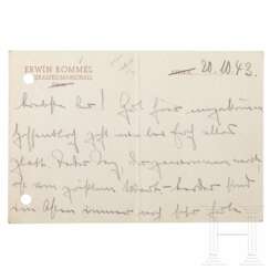 GFM Erwin Rommel - eigenhändig verfasste Briefkarte an seine Frau vom 20.10.1943
