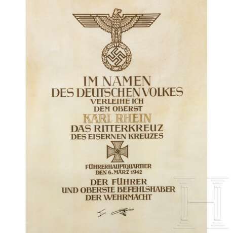 Generalleutnant Karl-Ludwig Rhein - große Verleihungsurkunde zum Ritterkreuz des Eisernen Kreuzes - photo 4