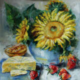 “Strawberries and sunflowers” Oil paint Impressionist Still life 2020 - photo 1