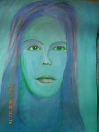 Женщина с зелеными глазами Cardboard Mixed media Impressionism Genre art 2020 - photo 1