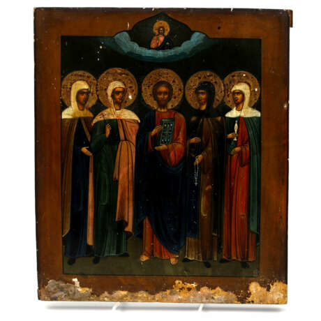 IKONE "Evangelist Lukas und vier Heilige", Russland 2. Hälfte 19. Jahrhundert, - фото 1