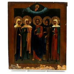 IKONE "Evangelist Lukas und vier Heilige", Russland 2. Hälfte 19. Jahrhundert,