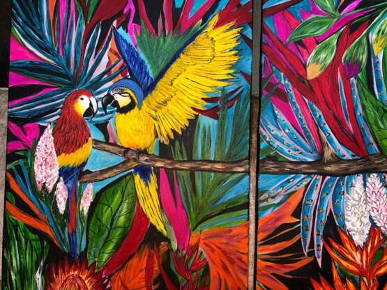 “Parrots” Canvas Acrylic paint Landscape painting 2019 - photo 3