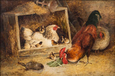 VALTER, FREDERICK E. (um 1850/60-1930, englischer Maler), "Hühnervieh vor dem Stall",