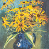 RUCKENBRAD, H. (?, undeutl. signiert; 20. Jahrhundert), "Gelbe Echinacea in blauer Vase", - фото 1
