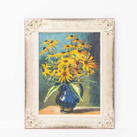 RUCKENBRAD, H. (?, undeutl. signiert; 20. Jahrhundert), "Gelbe Echinacea in blauer Vase", - фото 2