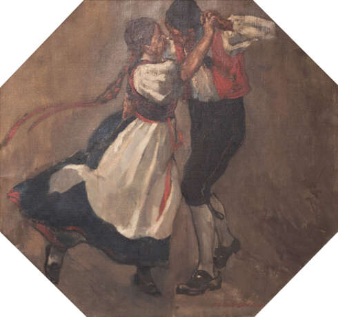 LAUXMANN, THEODOR (Adolzfurth 1865-1920 Stuttgart), "Tanzendes Bauernpaar", - Foto 1