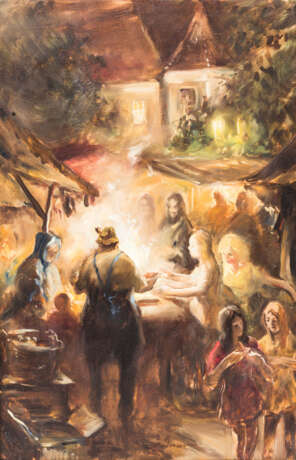 PÖRNAU, E. (?, Maler 20. Jahrhundert), "Abendliches Fest", - Foto 1