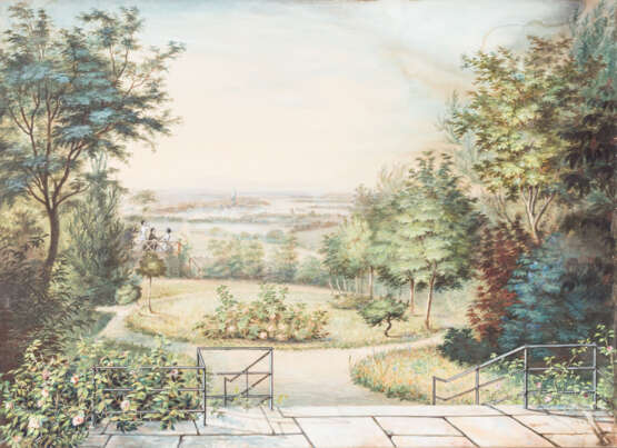 MÖLLER (Maler des 19. Jahrhundert), "Blick auf eine Stadt in weiter Ebene", - Foto 1