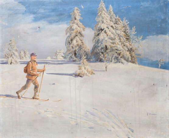 WENDT, P. (Maler des 19./20. Jahrhundert), "Skifahrer beim Langlauf auf verschneiter Wiese", - фото 1