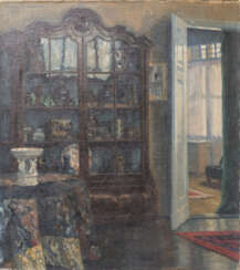 HÜBNER, HEINRICH (1869-1945), "Saloninterieur mit Tafelaufsatz und Aufsatzvitrine im Renaissancestil",