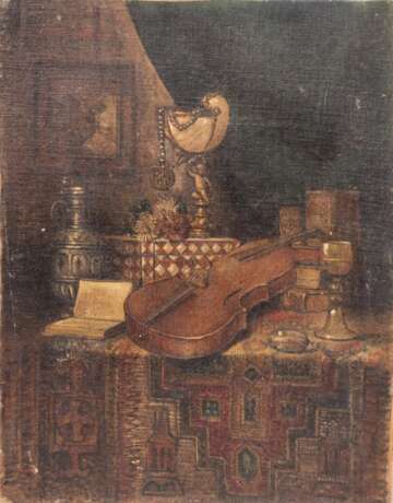MATZEK, OTTO, attr. (österreichischer Maler 19./20. Jahrhundert), "Historismusstillleben mit Geige und Muschelpokal" - photo 1