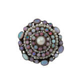 Brosche besetzt mit Opalen und Perlen, - Foto 1