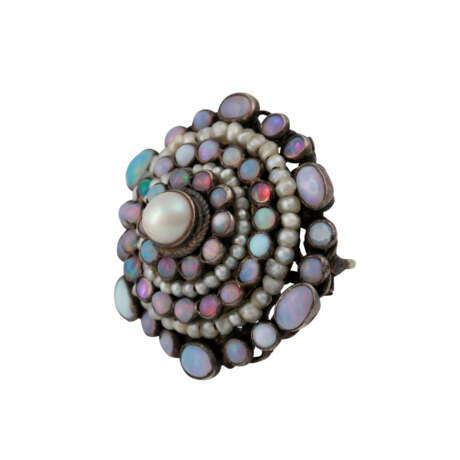 Brosche besetzt mit Opalen und Perlen, - photo 2