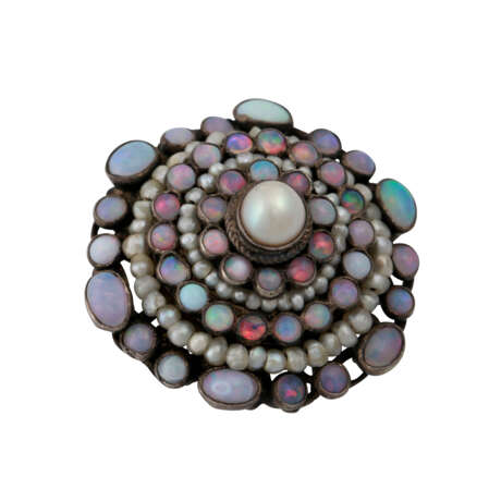Brosche besetzt mit Opalen und Perlen, - Foto 4