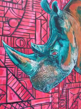 Носорог 2 Acrylfarbe Animalistisches 2019 - Foto 2