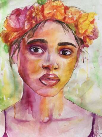 Девушка в венке Paper Watercolor Realism 2020 - photo 1