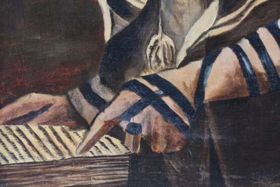 “The picture of the Rabbi in prayer garb 1956” Miriam Laski Cardboard Oil paint Animalistic 1956 год - photo 3