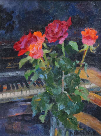 “Rose at the piano” Canvas Oil paint Romanticism Still life 2018 - photo 1