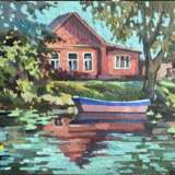 “Boats on the river Trubezh. Pereslavl-Zalessky” Cardboard Oil paint Realist Landscape painting 2020 - photo 1