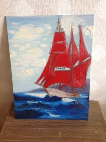 “Scarlet Sails” Canvas Oil paint Impressionist Marine 2014 - photo 1